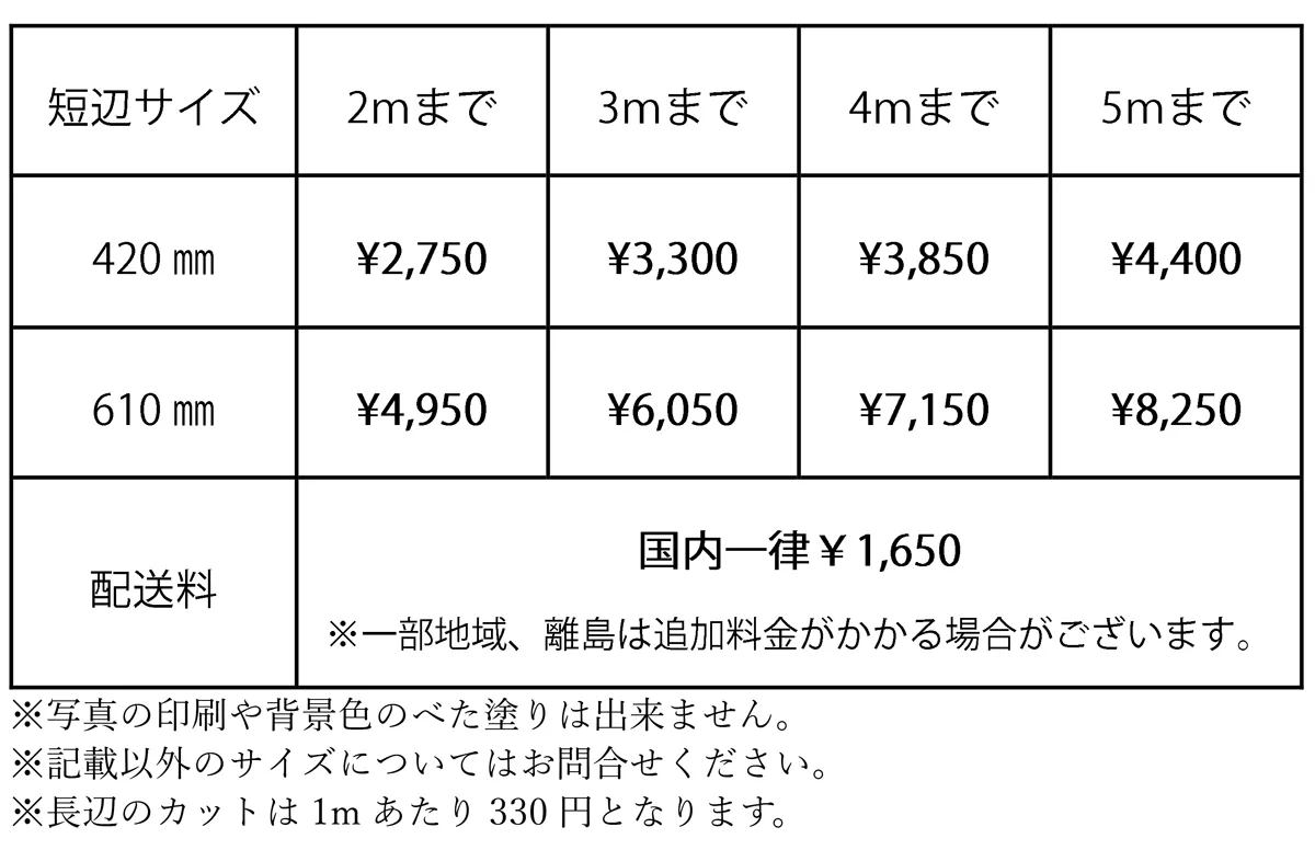 紙横断幕　普通紙価格表